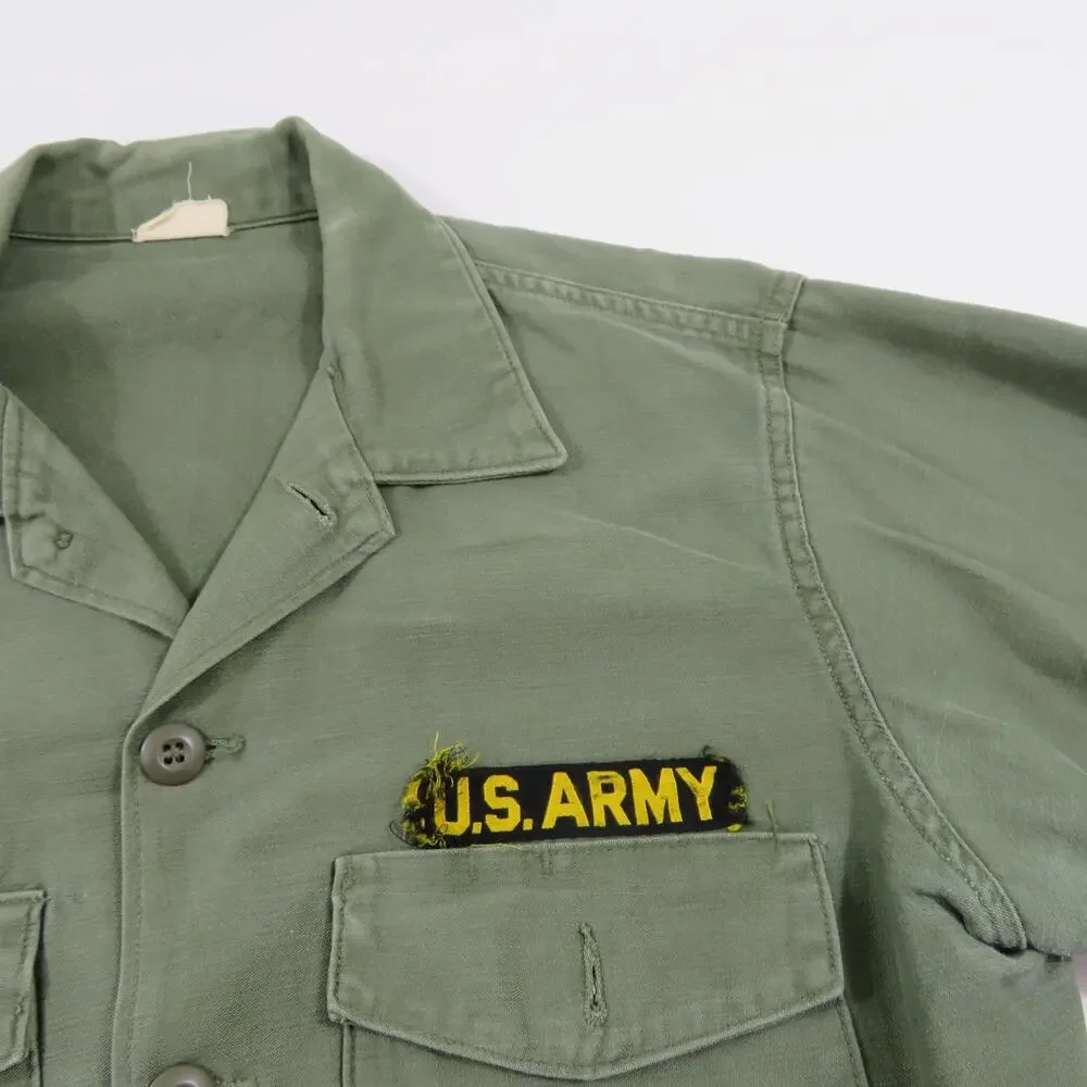 Cotton Sateen Shirt Military US Army Vietnam Era Green Sz 16 1/2 x 34 1960s